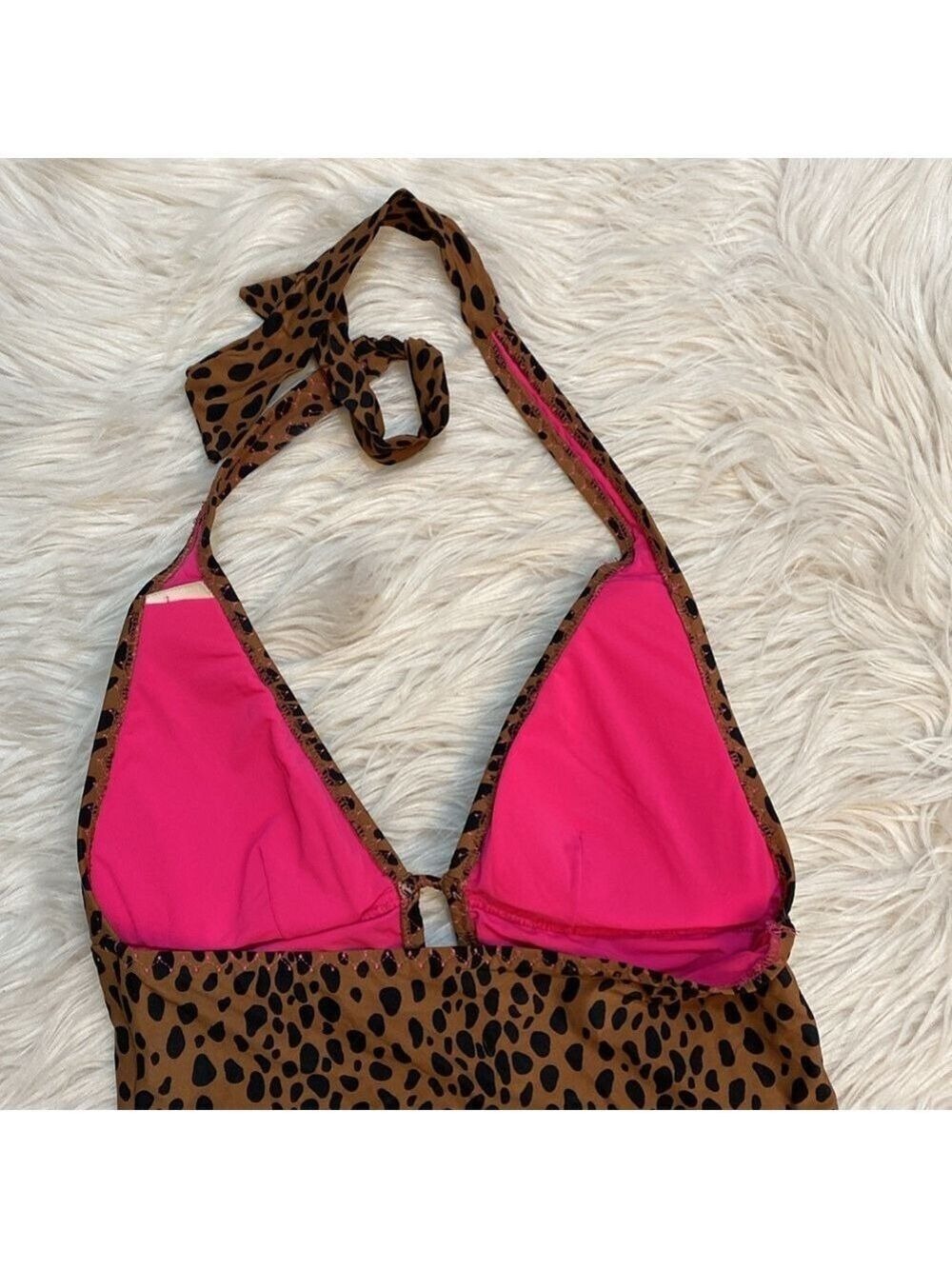 DKNY Leopard Print Plunge Neck One-Piece Swimsuit, Size 10 - Picture 8 of 16
